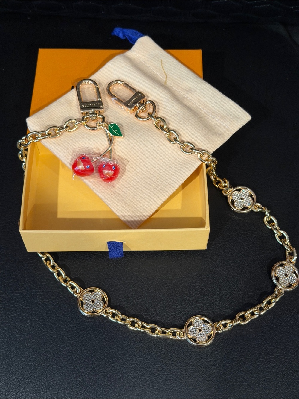 Gold-Tone Cherry Charm Chain Necklace - Red Cherry Accents